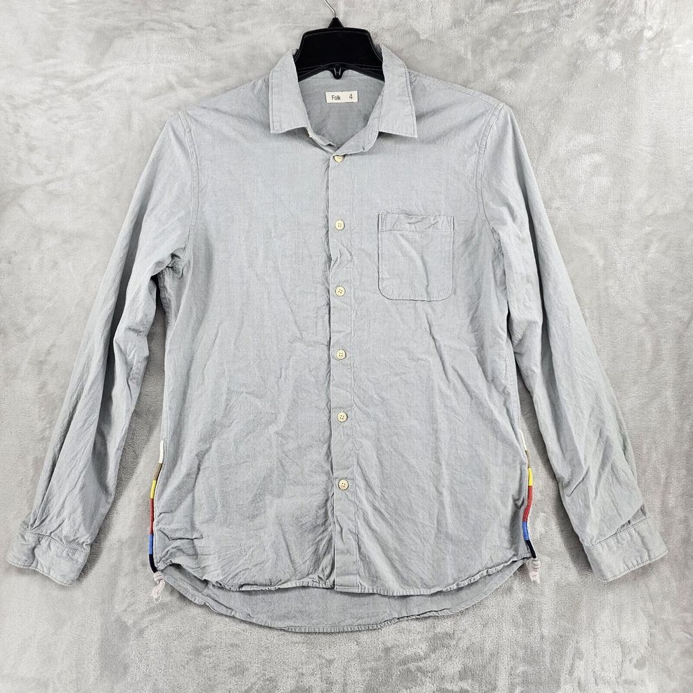 Folk Clothing Shirt L 4 Mens Button Up Cotton Chambray Cotton Embroidery Rainbow